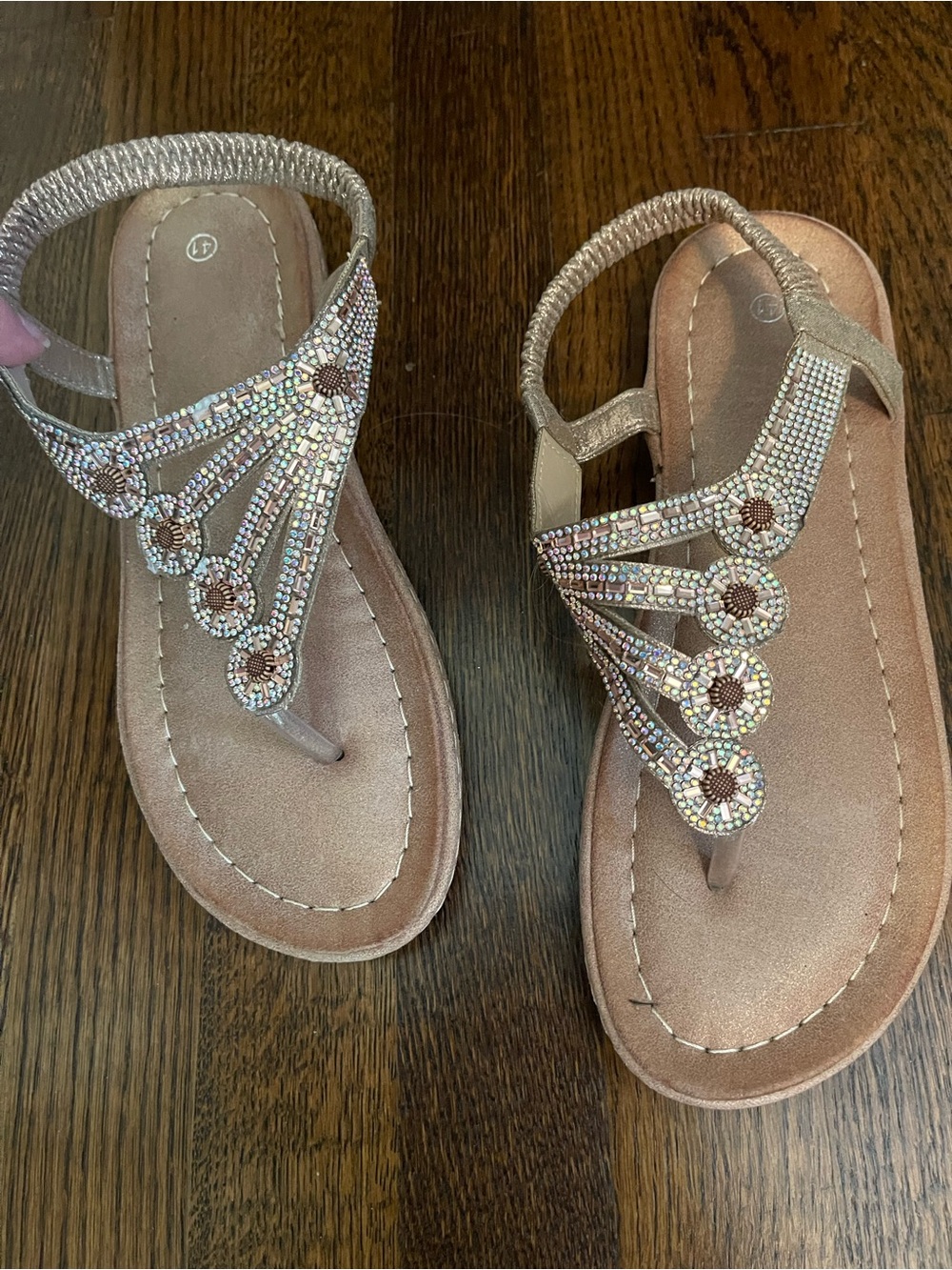 SHEIN Rose Gold Beaded T-Strap Sandals